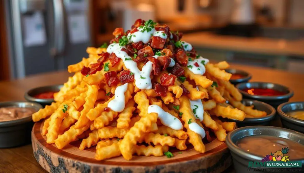 crinkle cut fries with toppings