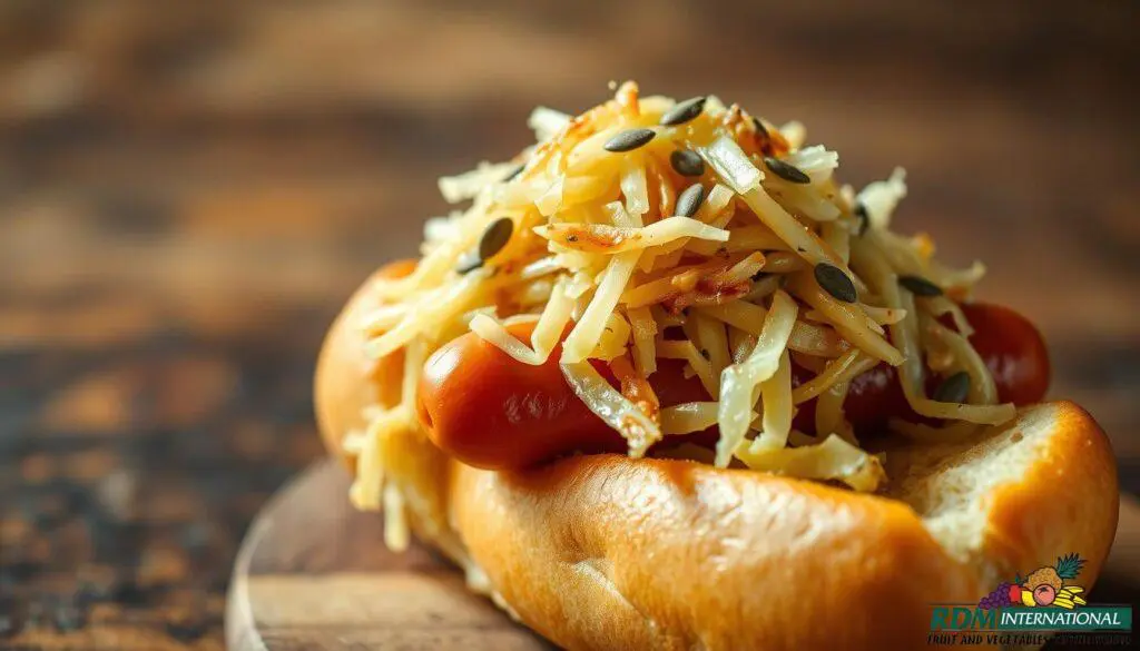 gourmet sauerkraut on a hot dog gourmet sauerkraut on a hot dog
