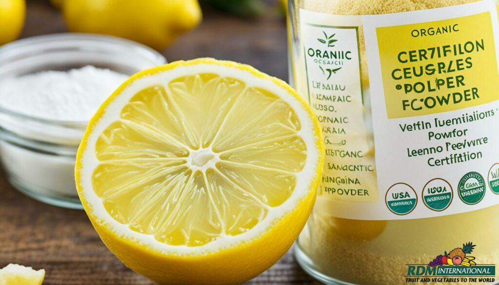 lemon powder quality standards