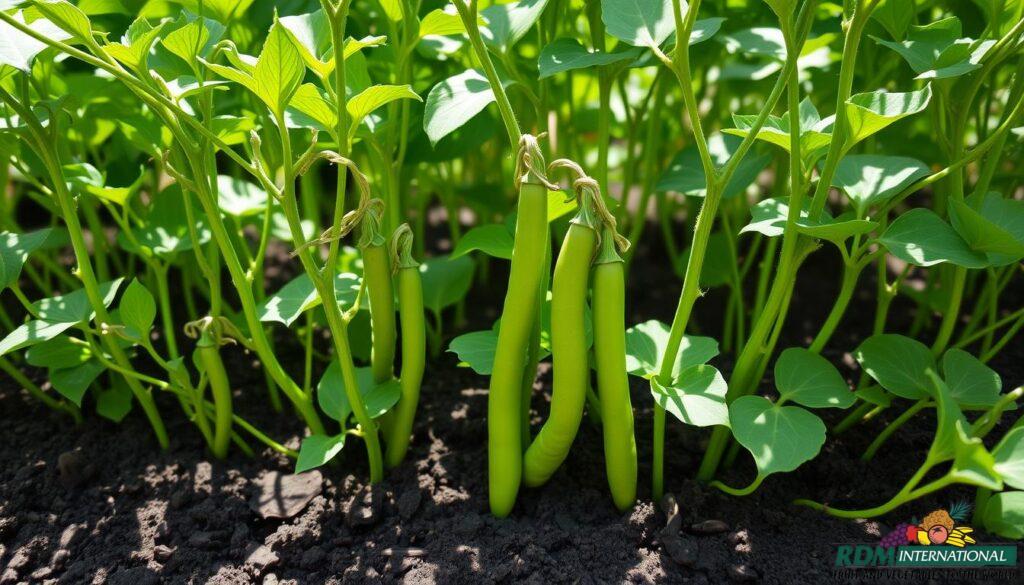 Green beans growing in soil