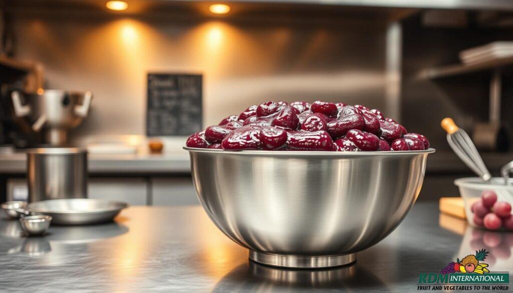 bulk grape puree in commercial kitchen
