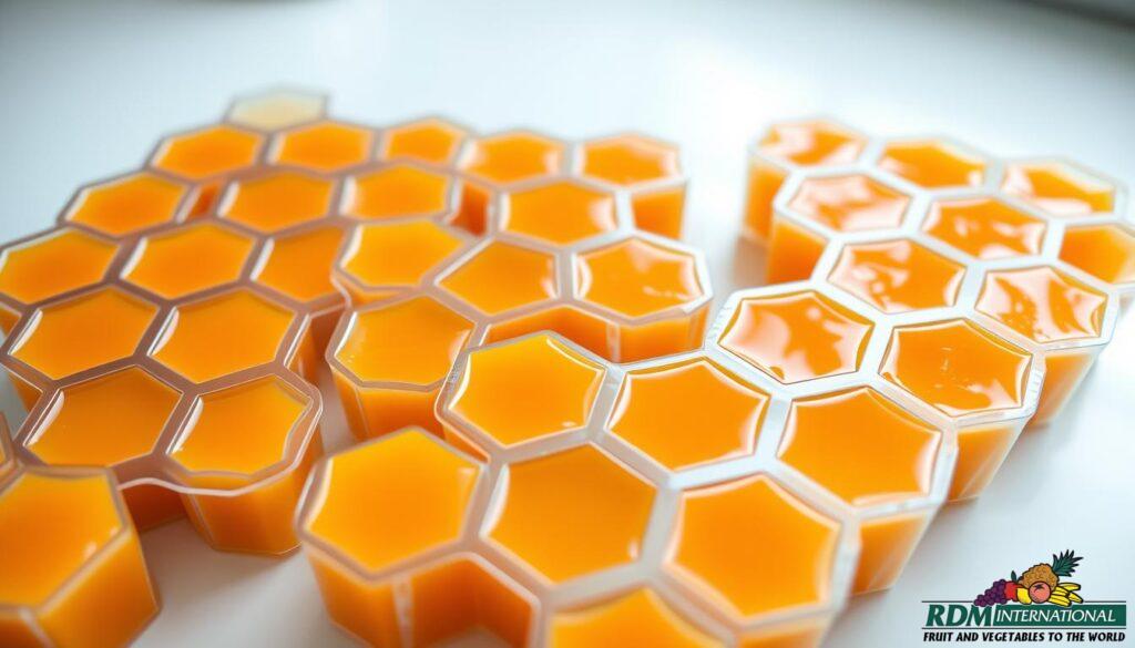 orange puree in ice cube trays