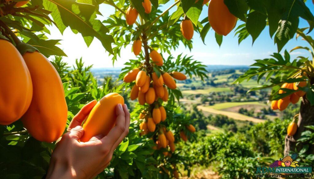 selecting ripe papayas